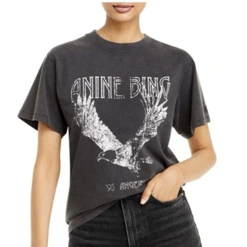 Anine Bing Black Graphic Tee with Eagle